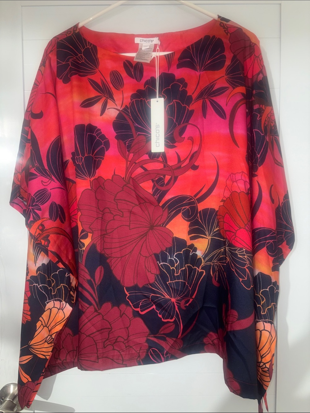 Chico's Vibrant Red, Pink & Orange Floral Swim Cover-Up
